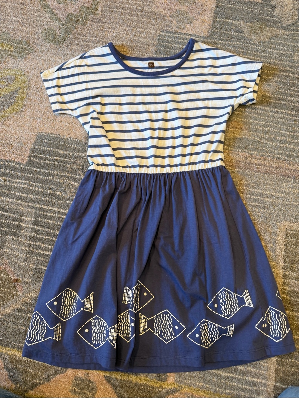 Tea Collection Blue and White Striped Fish Border Dress